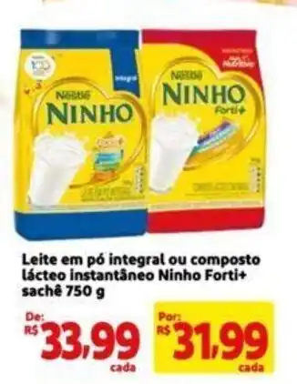 Extra Supermercado Leite em pó integral ou composto lácteo instantâneo Ninho Forti+ sachê 750 g oferta