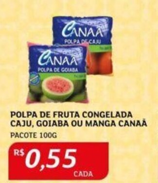 POLPA DE FRUTA CONGELADA CAJU, GOIABA OU MANGA CANAA PACOTE 100G