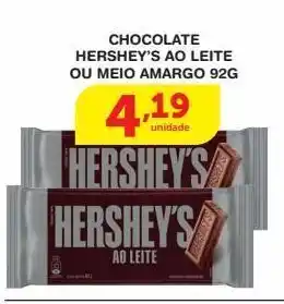 Roldão Chocolate hershey´s ao leite ou meio amargo 92g oferta