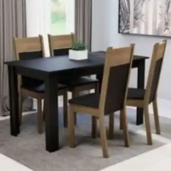 Conjunto sala de jantar madesa havana mesa tampo de madeira com 4 cadeiras