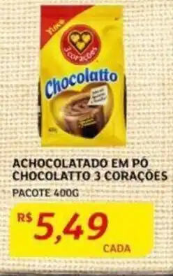 Assaí Atacadista ACHOCOLATADO EM PÓ CHOCOLATTO 3 CORAÇÕES PACOTE 400G oferta