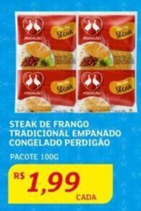 Assaí Atacadista STEAK DE FRANGO TRADICIONAL EMPANADO CONGELADO PERDIGÃO PACOTE 100G oferta