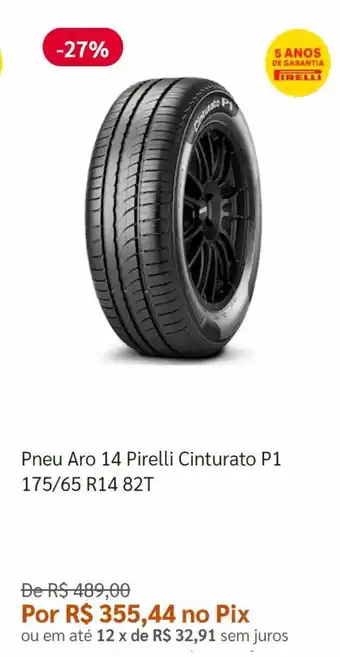 Pneu Aro 14 Pirelli Cinturato P1 175/65 R14 82T