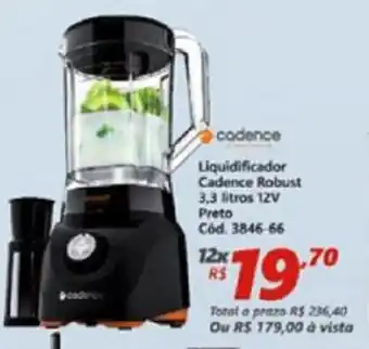 Lojas Becker Liquidificador Cadence Robust 3.3L 12V Preto oferta