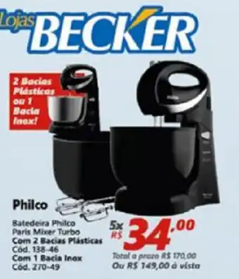 Lojas Becker Batedeira Philco Paris Mixer Turbo com 2 Bacias Plasticas oferta