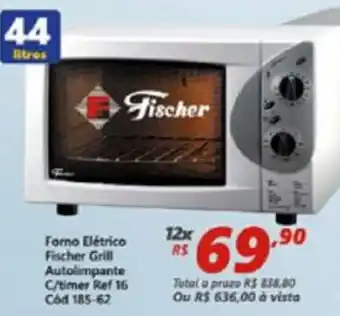 Lojas Becker Forno Eletrico Fischer Grill Autolimpante c/ tImer 44L oferta
