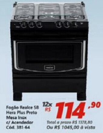 Lojas Becker Fogao Realce SB Hera Plus Preto Mesa Inox c/ Acendedor oferta