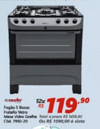 Lojas Becker Fogao 5 bocas Fratello Vetro Mesa Vidro Grafite oferta