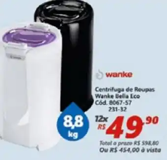 Centrifuga de Roupas Wanke Bella Eco