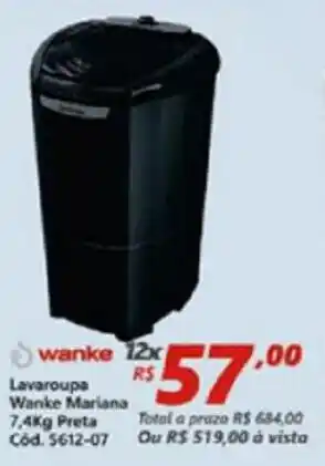 Lavaroupa Wanke Mariana 7.4kg Preta