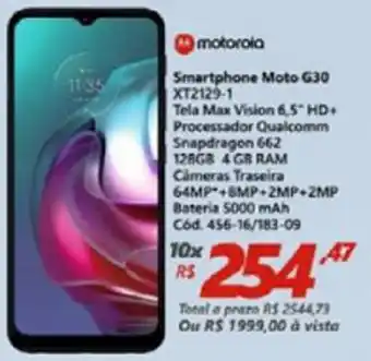 Lojas Becker Smartphone Moto G30 oferta