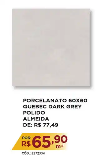 Porcelanato 60x60 Quebec Dark Grey Polido Almeida