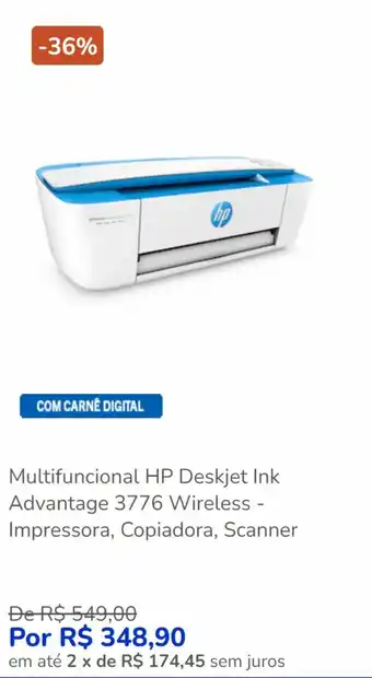Multifuncional HP Deskjet Ink Advantage 3776 Wireless - Impressora, Copiadora, Scanner