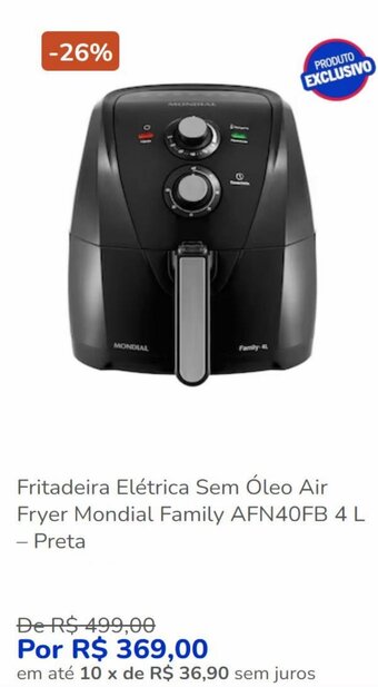 Casas Bahia Fritadeira Elétrica Sem Óleo Air Fryer Mondial Family AFN40FB 4 L - Preta oferta