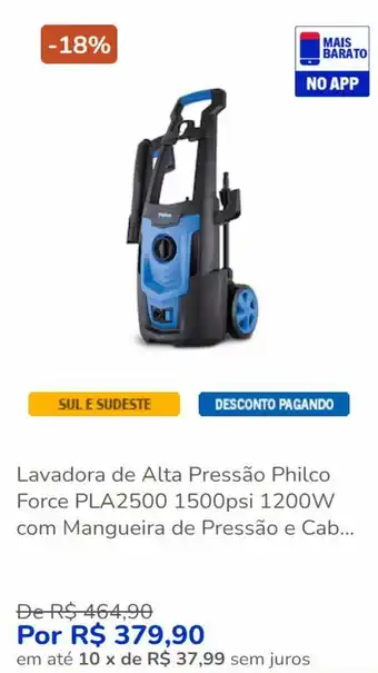 Casas Bahia Lavadora de Alta Pressão Philco Force PLA2500 1500psi 1200W com Mangueira de Pressão e Cab... oferta