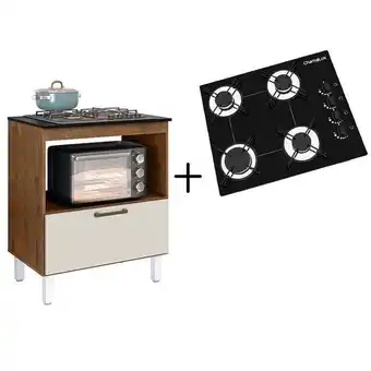 Carrefour Express Kit balcão cooktop 1 porta c/fogão cooktop 4 bocas preto bivolt oferta