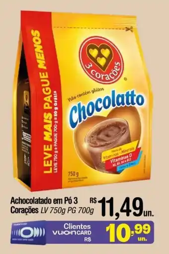 Fort Atacadista Achocolatado em Pó 3 Corações LV 750g PG 700g oferta