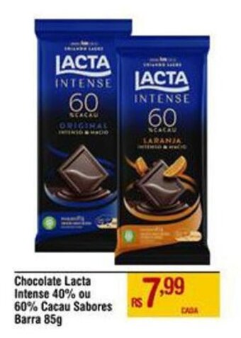 Chocolate Lacta Intense 40% ou 60% Cacau Sabores Barra 85g