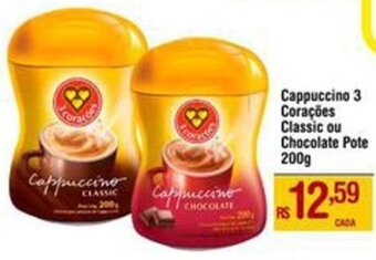 Max Atacadista Cappuccino 3 Corações Classic ou Chocolate Pote 200g oferta