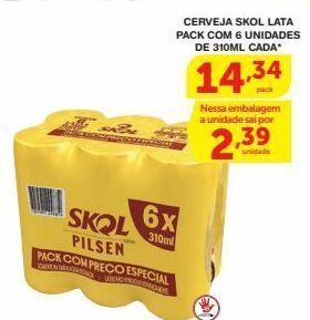Roldão Cerveja skol lata pack com 6un 310ml oferta