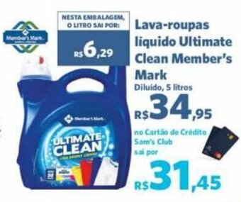 Sam's Club Lava-roupas liquido Ultimate Clean Member's Mark Diluido, 5 litros oferta