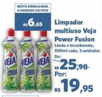 Sam's Club Limpador multiuso Veja Power Fusion Limão e bicarbonato, 500ml cada, 3 unidades oferta
