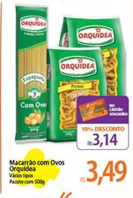Atacadão Macarrão com Ovos Orquídea Vários tipos Pacote com 500g oferta