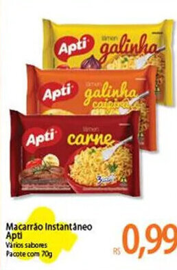 Atacadão Macarrão Instantâneo Apti Varios sabores Pacote com 70g oferta