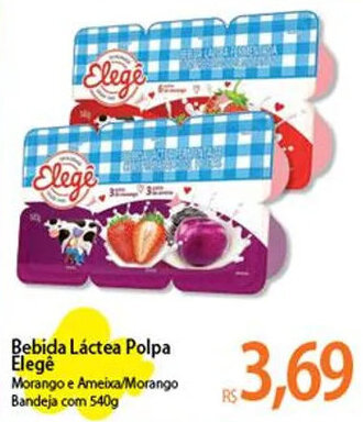Atacadão Bebida Láctea Polpa Elegê Morango e Ameixa/Morango Bandeja com 540g oferta