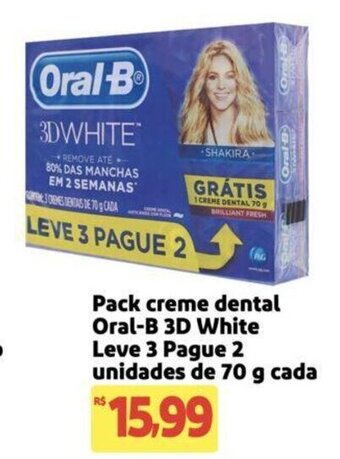 Extra Supermercado Pack creme dental Oral-B 3D White Leve 3 Pague 2 unidades de 70 g cada oferta
