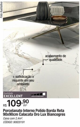 Leroy Merlin Porcelanato Interno Polido Borda Reta 90x90cm Calacata Oro Lux Biancogres oferta
