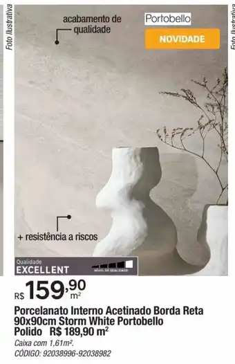 Leroy Merlin Porcelanato Interno Acetinado Borda Reta 90x90cm Storm White Portobello oferta