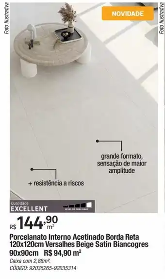 Leroy Merlin Porcelanato Interno Acetinado Borda Reta 120x120cm Versalhes Beige Satin Biancogres oferta