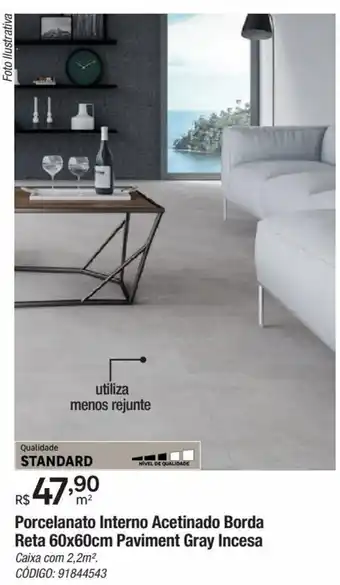Leroy Merlin Porcelanato Interno Acetinado Borda Reta 60x60cm Paviment Gray Incesa oferta