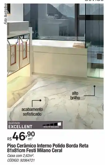 Piso Cerâmico Interno Polido Borda Reta 81x81cm Festi Milano Ceral
