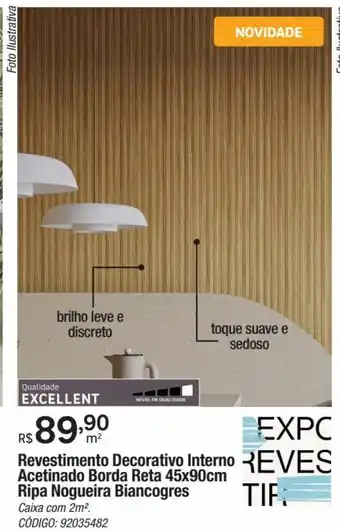 Revestimento Decorativo Interno Acetinado Borda Reta 45x90cm Ripa Nogueira Biancogres