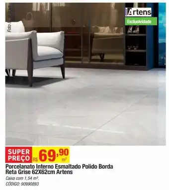 Leroy Merlin Porcelanato Interno Esmaltado Polido Borda Reta Grise 62X62cm Artens Caixa com 1,54 m². oferta