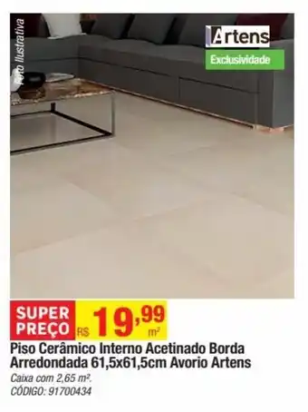 Leroy Merlin Piso Cerâmico Interno Acetinado Borda Arredondada 61,5x61,5cm Avorio Artens Caixa com 2,65 m². oferta