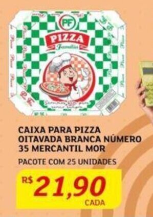 Assaí Atacadista CAIXA PARA PIZZA OITAVADA BRANCA NÚMERO 35 MERCANTIL MOR PACOTE COM 25 UNIDADES oferta