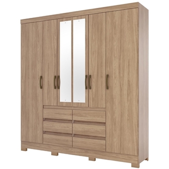 Benoit Guarda roupa / roupeiro henn be303 6 portas 6 gavetas com espelho 215x199x46cm oferta