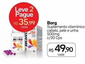Drogal Borg suplemento vitamínico cabelo, pele e unha 500mg c/30 cps oferta