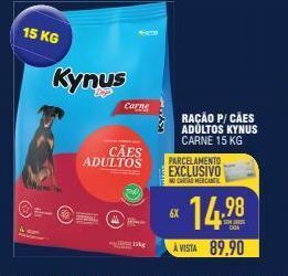 Mercantil Rodrigues Ração p/ cães adultos kynus carne 15 kg oferta