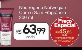 Drogal Neutrogena norwegian com e sem fragrãncia 200ml oferta