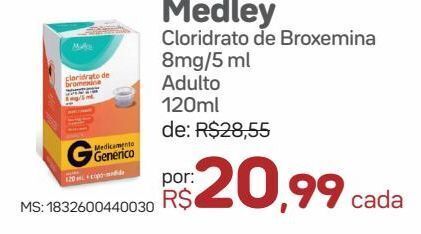 BROMEXINA XAROPE ADULTO 120ML GENERICO MEDLEY - NAO INFORMADO