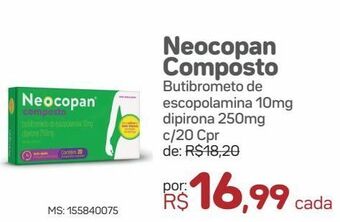 Neocopan composto butibrometo de escopolamina 10mg dipirona 250mg c/20 cpr