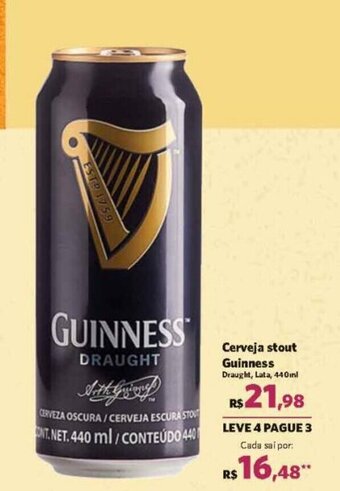 Cerveja stout Guinness Draught, Lata, 440ml
