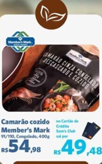 Sam's Club Camarão cozido Member's Mark 91/110, Congelado, 400g oferta