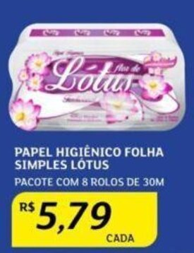 Assaí Atacadista PAPEL HIGIÊNICO FOLHA SIMPLES LOTUS PACOTE COM 8 ROLOS DE 30M oferta