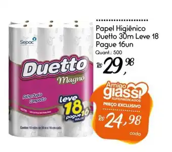 Giassi Supermercados Papel Higiênico Duetto 30m Leve 18 Pague 16un oferta