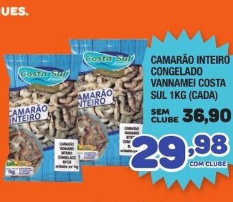 Costazul Supermercados Camarao Inteiro Congelado Vannamei Costa Sul 1kg oferta